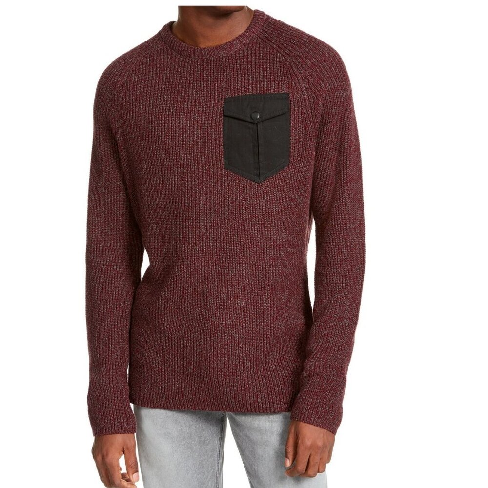 American Rag Men's Crewneck Chest Pocket Pullover Sweater, Dark Scarlet Red